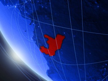 Kongo mavi dijital gezegen Dünya'da ağ ile uzaydan. Uluslararası iletişim, teknoloji ve seyahat kavramı. 3d illüstrasyon. Nasa tarafından döşenmiş bu görüntünün elemanları.