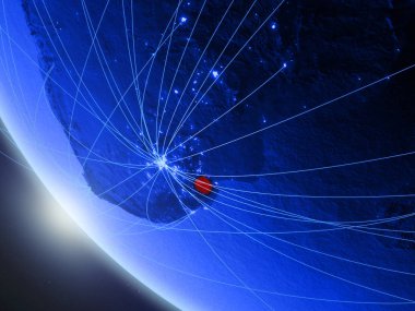 ağ ile uzaydan mavi dijital gezegen Dünya üzerinde eswatini. Uluslararası iletişim, teknoloji ve seyahat kavramı. 3d illüstrasyon. Nasa tarafından döşenmiş bu görüntünün elemanları.