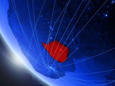 Zimbabwe mavi dijital gezegen Dünya 'da uzaydan ağla birlikte. Uluslararası iletişim, teknoloji ve seyahat kavramı. 3 boyutlu illüstrasyon. Bu görüntünün elementleri Nasa tarafından döşenmiştir.