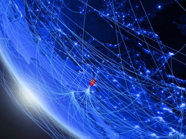 Lübnan mavi dijital gezegen Dünya'da ağ ile uzaydan. Uluslararası iletişim, teknoloji ve seyahat kavramı. 3d illüstrasyon. Nasa tarafından döşenmiş bu görüntünün elemanları.