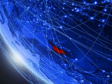 Gürcistan mavi dijital gezegen Dünya'da uzaydan ağ ile. Uluslararası iletişim, teknoloji ve seyahat kavramı. 3d illüstrasyon. Nasa tarafından döşenmiş bu görüntünün elemanları.