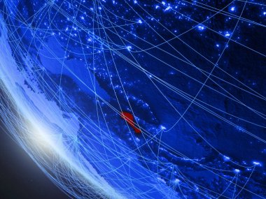 Ermenistan mavi dijital gezegen Dünya'da uzaydan ağ ile. Uluslararası iletişim, teknoloji ve seyahat kavramı. 3d illüstrasyon. Nasa tarafından döşenmiş bu görüntünün elemanları.