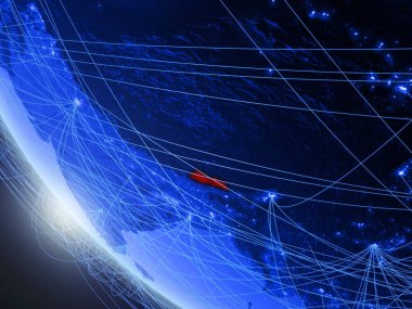 Bhutan mavi dijital gezegen Dünya'da uzaydan ağ ile. Uluslararası iletişim, teknoloji ve seyahat kavramı. 3d illüstrasyon. Nasa tarafından döşenmiş bu görüntünün elemanları.
