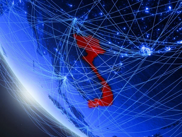Вьетнам Голубой Цифровой Планете Земля Космоса Сетью Концепция Международной Связи — стоковое фото