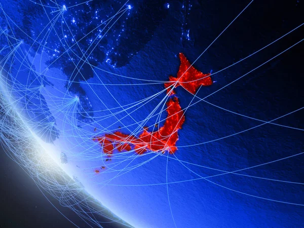 Japan Blått Digital Planet Jord Från Utrymme Med Knyter Kontakt — Stockfoto