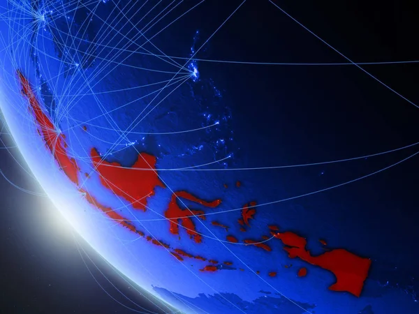 ネットワークを持つ宇宙から青いデジタル惑星地球上のインドネシア 国際コミュニケーション 旅行の概念 3Dイラスト この画像の要素は Nasaによって提供 ロイヤリティフリーのストック画像