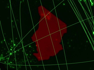 Çad ağları ile yeşil harita üzerinde. Uluslararası seyahat, iletişim ve teknoloji kavramı. 3d illüstrasyon. Nasa tarafından döşenmiş bu görüntünün elemanları.