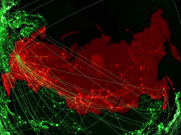 Russie Sur Carte Verte Avec Des Réseaux Concept Voyage International — Photo