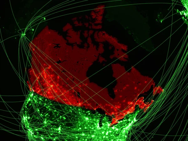 Canada Sulla Mappa Verde Con Reti Concetto Viaggio Internazionale Comunicazione — Foto Stock