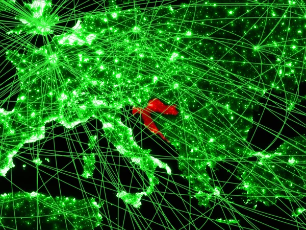 Croácia Mapa Verde Com Redes Conceito Viagens Internacionais Comunicação Tecnologia — Fotografia de Stock