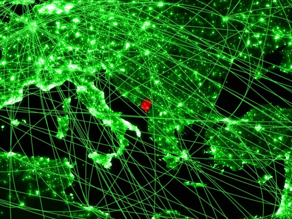 Montenegro Sobre Mapa Verde Com Redes Conceito Viagens Internacionais Comunicação — Fotografia de Stock