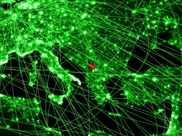 Kosovo Mapa Verde Con Redes Concepto Viajes Internacionales Comunicación Tecnología —  Fotos de Stock