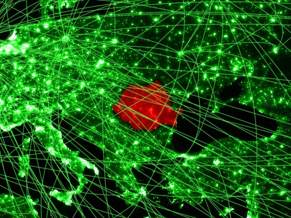 Roménia Mapa Verde Com Redes Conceito Viagens Internacionais Comunicação Tecnologia — Fotografia de Stock