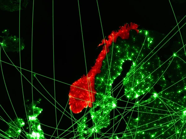Noorwegen Groene Kaart Met Netwerken Concept Van Internationale Reizen Communicatie — Stockfoto