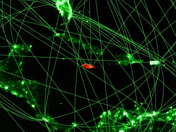 ネットワークと緑の地図上のジャマイカ 国際旅行 コミュニケーション テクノロジーの概念 3Dイラスト この画像の要素は Nasaによって提供 — ストック写真