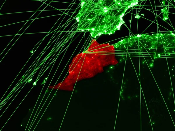 Marrocos Mapa Verde Com Redes Conceito Viagens Internacionais Comunicação Tecnologia — Fotografia de Stock