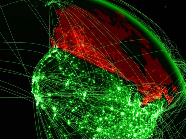ネットワークを持つ緑の惑星地球のモデル上の宇宙からカナダ グリーンテクノロジー コネクティビティ トラベルのコンセプト 3Dイラスト この画像の要素は Nasaによって提供 — ストック写真