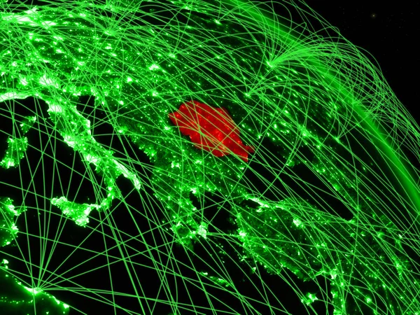 Romênia Espaço Modelo Planeta Verde Terra Com Rede Conceito Tecnologia — Fotografia de Stock