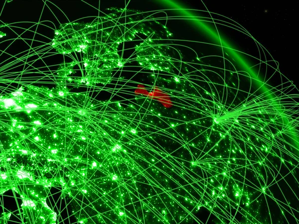 Latvia from space on model of green planet Earth with network. Concept of green technology, connectivity and travel. 3D illustration. Elements of this image furnished by NASA.