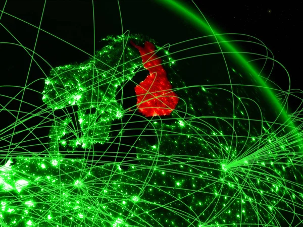 Finlandia Desde Espacio Modelo Del Planeta Verde Tierra Con Red —  Fotos de Stock