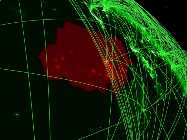 Sudão Espaço Modelo Planeta Verde Terra Com Rede Conceito Tecnologia — Fotografia de Stock