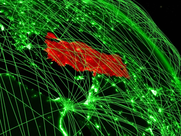 Turkey from space on model of green planet Earth with network. Concept of green technology, connectivity and travel. 3D illustration. Elements of this image furnished by NASA.