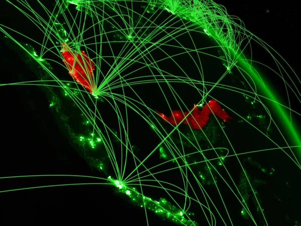 ネットワークを持つ緑の惑星地球のモデル上の宇宙からマレーシア グリーンテクノロジー コネクティビティ トラベルのコンセプト 3Dイラスト この画像の要素は Nasaによって提供 — ストック写真