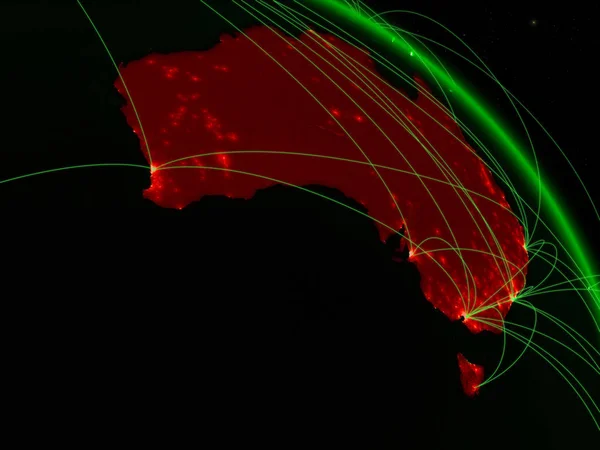 Australia Desde Espacio Modelo Del Planeta Verde Tierra Con Red — Foto de Stock