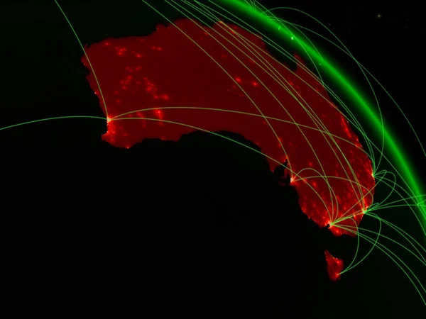 Australia Spazio Modello Pianeta Verde Terra Con Rete Concetto Tecnologia — Foto Stock