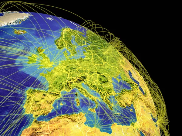 从空间与国家边界和轨道代表全球通信 旅行和连接 3D例证 Nasa提供的图片元素 — 图库照片
