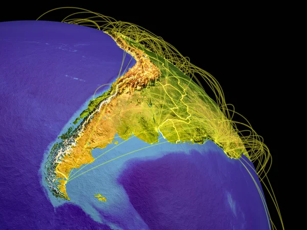 国境と世界的なコミュニケーション 接続を表す軌道を持つスペースからの南コーン 3Dイラスト この画像の要素は Nasaによって提供 — ストック写真