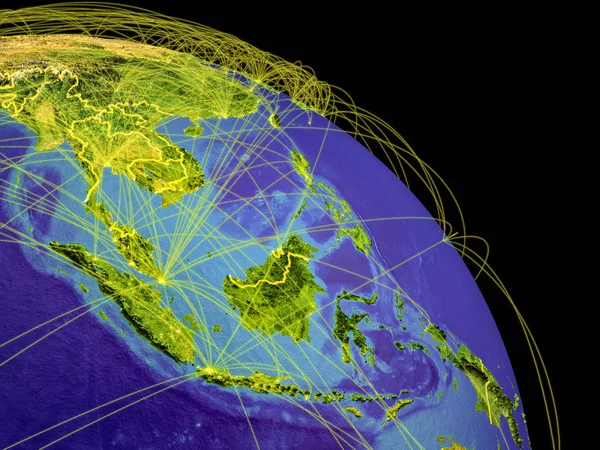 Südostasien Aus Dem All Mit Ländergrenzen Und Flugbahnen Die Globale — Stockfoto