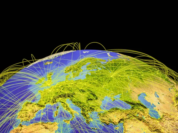 地球上的欧洲 其轨迹代表国际通信 这张图片的元素由美国宇航局提供 — 图库照片