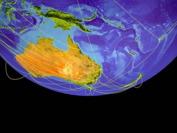 Australia from space on Earth with lines, concept of communication, travel, connections. 3D illustration. Elements of this image furnished by NASA.