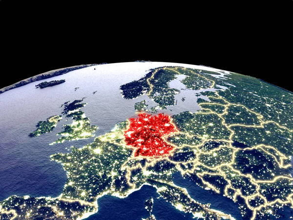 Deutschland Aus Dem All Auf Dem Planeten Erde Bei Nacht — Stockfoto