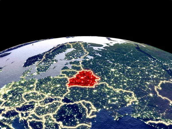 Bielorrússia Espaço Planeta Terra Noite Com Luzes Brilhantes Cidade Planeta — Fotografia de Stock