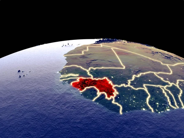 Guineea Din Spațiu Planeta Pământ Timp Noapte Lumini Luminoase Ale — Fotografie, imagine de stoc