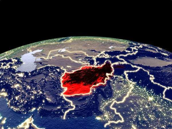 Афганистан Космоса Планете Земля Ночью Яркими Городскими Огнями Детальная Пластиковая — стоковое фото