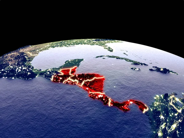 America Centrală Din Spațiu Planeta Pământ Timp Noapte Lumini Luminoase — Fotografie, imagine de stoc