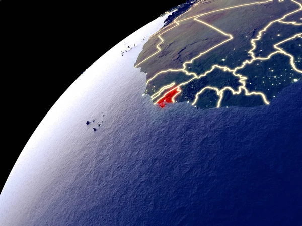 Pemandangan Satelit Guinea Bissau Bumi Dengan Lampu Kota Permukaan Planet — Stok Foto