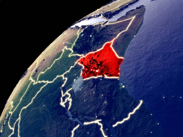 Vista Satelital Kenia Tierra Con Luces Ciudad Superficie Planetaria Plástica —  Fotos de Stock