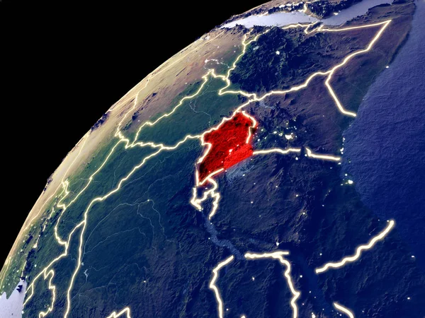 Widok Satelitarny Ugandy Ziemi Światłami Miasta Niezwykle Szczegółowa Plastikowa Powierzchnia — Zdjęcie stockowe