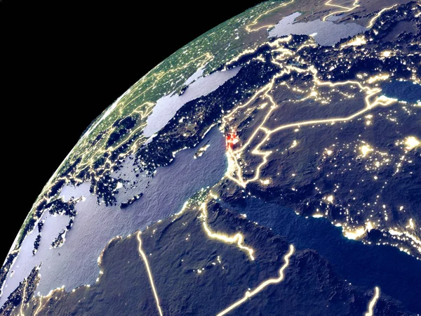 Огляду Супутник Лівану Землі Міським Світлом Надзвичайно Докладна Пластикова Поверхня — стокове фото