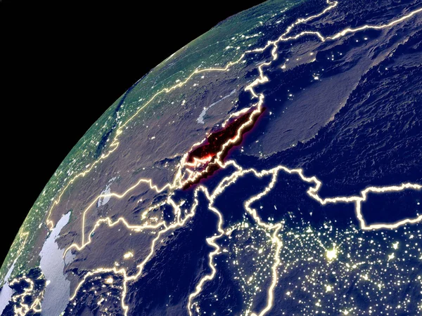 Спутниковый Просмотр Киргизии Земле Городским Освещением Чрезвычайно Подробная Пластиковая Поверхность — стоковое фото