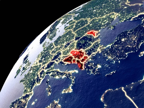 Satellitvy Över Cefta Länderna Jorden Med Stadsbelysning Extremt Detaljerad Plast — Stockfoto