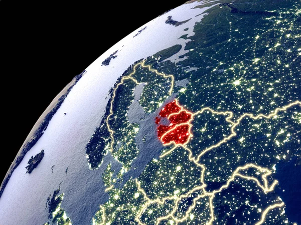 Satellitvy Över Baltiska Staterna Jorden Med Stadsbelysning Extremt Detaljerad Plast — Stockfoto