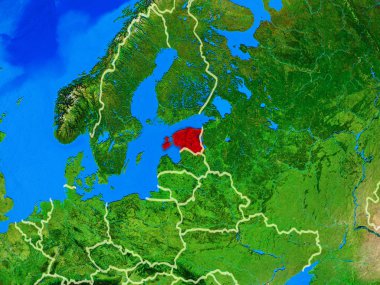 Estonya uzaydan ülke sınırları ve çok ayrıntılı gezegen yüzeyi ile Dünya gezegeninin modeli. 3d illüstrasyon. Nasa tarafından döşenmiş bu görüntünün elemanları.