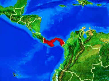 Panama ülke sınırları ve çok ayrıntılı gezegen yüzeyi ile dünya gezegeninin modeli uzaydan. 3d illüstrasyon. Nasa tarafından döşenmiş bu görüntünün elemanları.