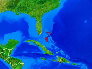 Bahamalar ülke sınırları ve çok ayrıntılı gezegen yüzeyi ile dünya gezegeninin modeli uzaydan. 3d illüstrasyon. Nasa tarafından döşenmiş bu görüntünün elemanları.