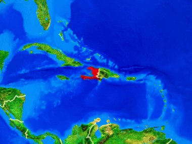 Haiti ülke sınırları ve çok ayrıntılı gezegen yüzeyi ile dünya gezegeninin modeli uzaydan. 3d illüstrasyon. Nasa tarafından döşenmiş bu görüntünün elemanları.